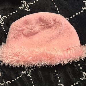 Adorable Pink Fleece Kids Hat with Faux Fur Trim
